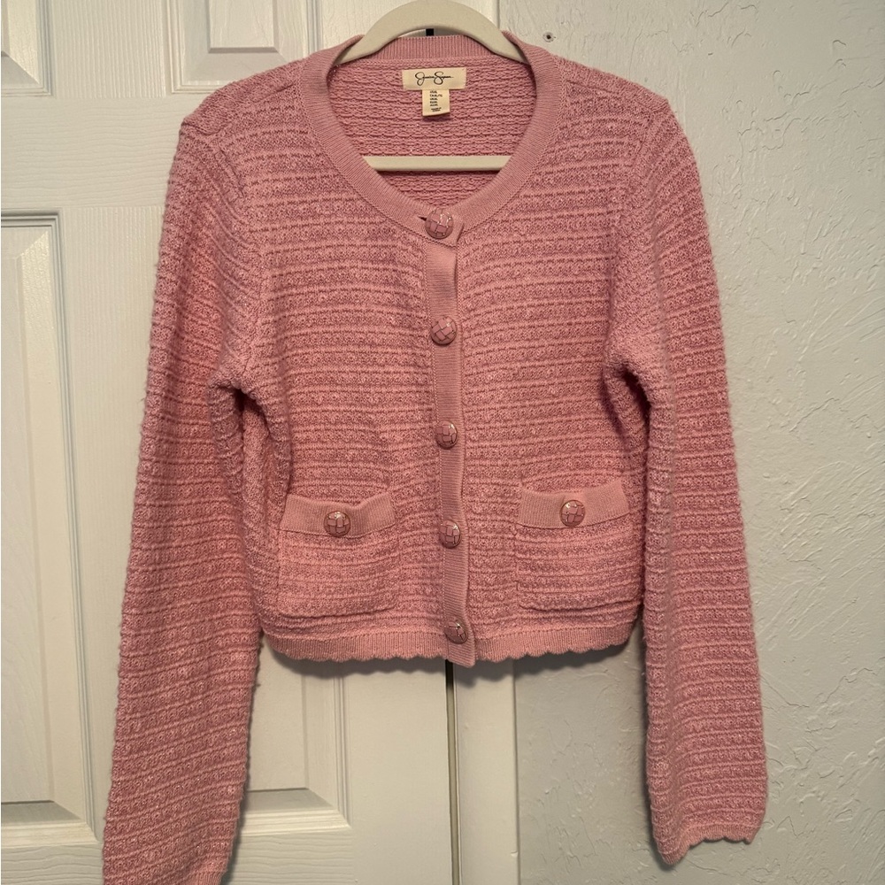 Jessica Simpson Pink Cropped Cardigan Sweater